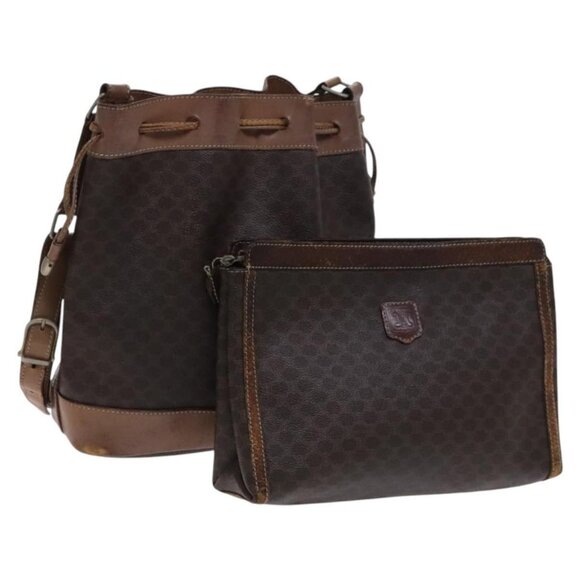 CELINE Macadam Canvas Shoulder Bag PVC Leather 2Set Brown Auth bs23540 - Picture 1 of 16